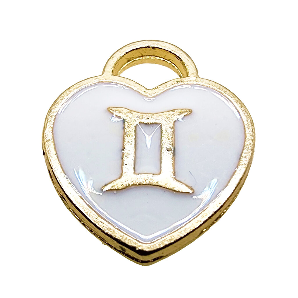 Gold White Heart Gemini Enamel Charm 11x11mm 3pcs.