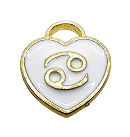Gold White Heart Cancer Enamel Charm 11x11mm 3pcs.