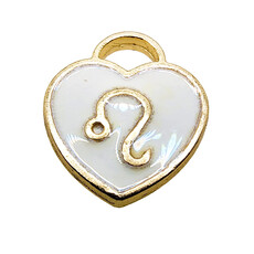 Gold White Heart Leo Enamel Charm 11x11mm 3pcs.