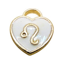 Gold White Heart Leo Enamel Charm 11x11mm 3pcs.