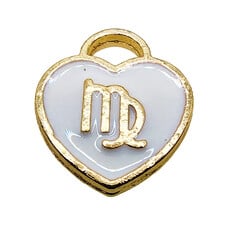 Gold White Heart Virgo Enamel Charm 11x11mm 3pcs.