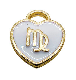 Gold White Heart Virgo Enamel Charm 11x11mm 3pcs.