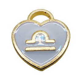 Gold White Heart  Libra Enamel Charm 11x11mm 3pcs.