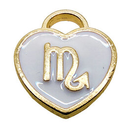 Gold White Heart Scorpio Enamel Charm 11x11mm 3pcs.