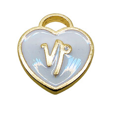 Gold White Heart Capricorn Enamel Charm 11x11mm 3pcs.
