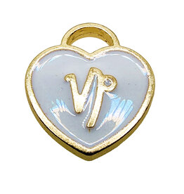 Gold White Heart Capricorn Enamel Charm 11x11mm 3pcs.