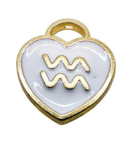 Gold White Heart Aquarius Enamel Charm 11x11mm 3pcs.