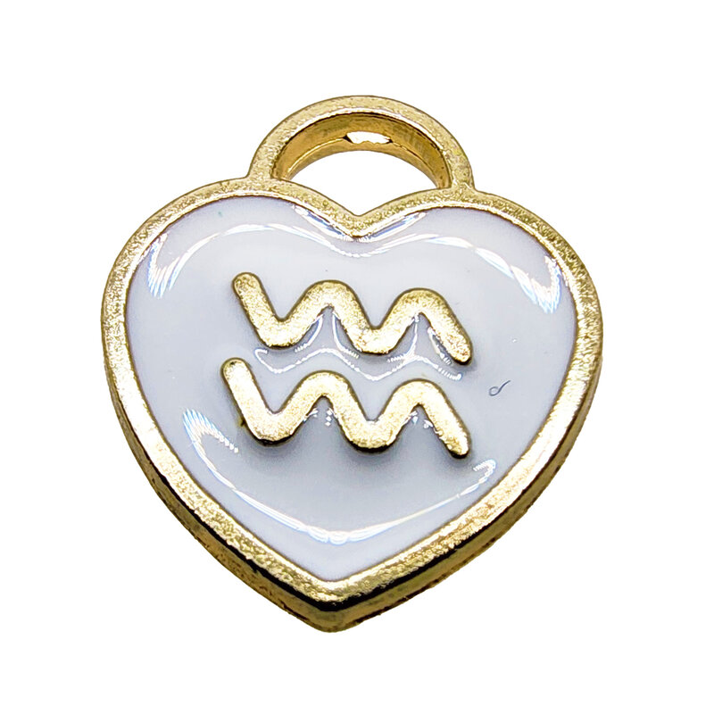 Gold White Heart Aquarius Enamel Charm 11x11mm 3pcs.