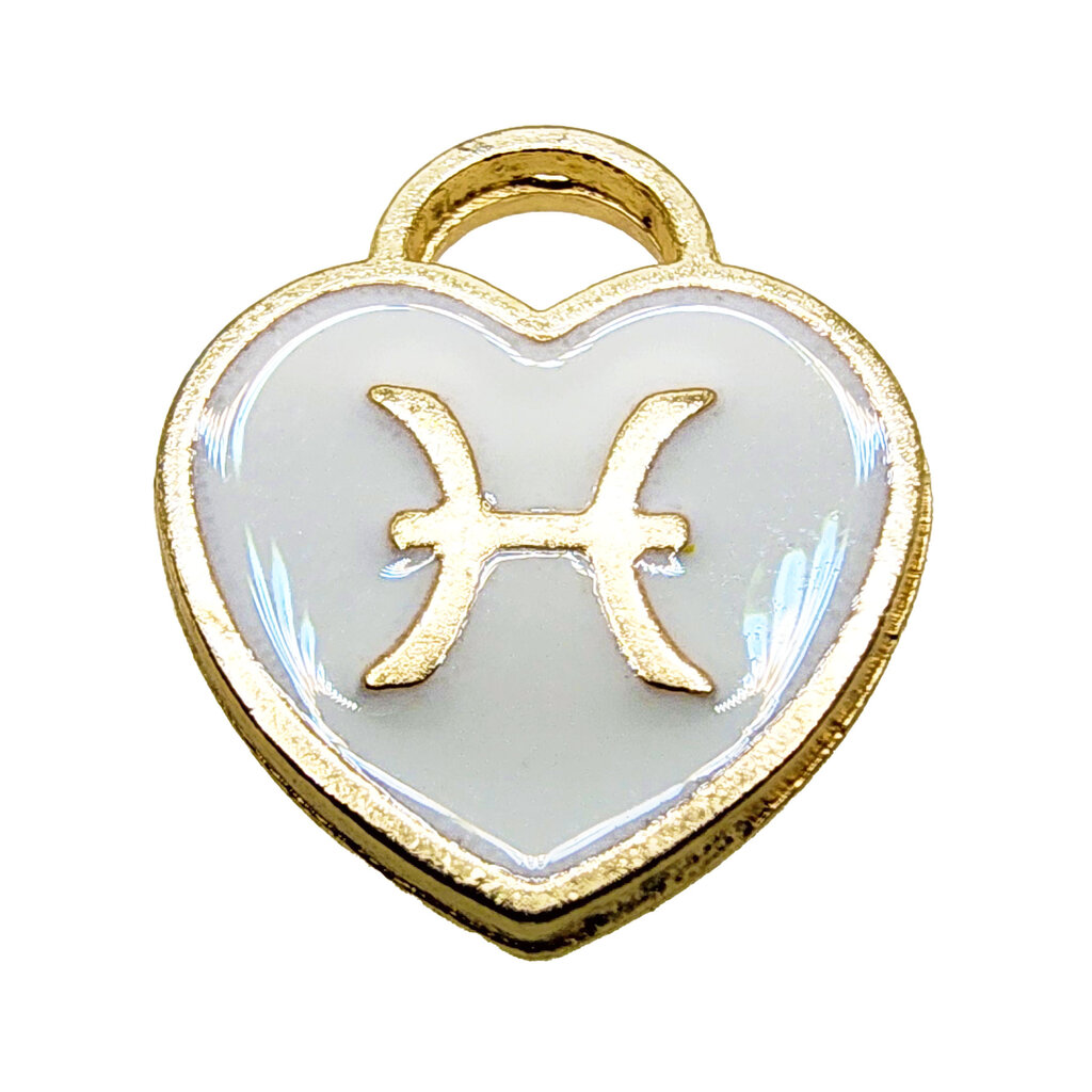 Gold White Heart Pisces Enamel Charm 11x11mm 3pcs.