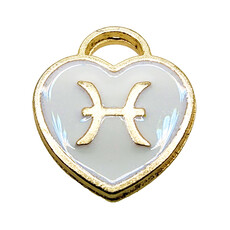 Gold White Heart Pisces Enamel Charm 11x11mm 3pcs.
