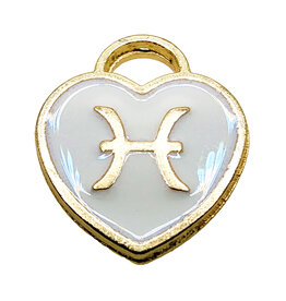 Gold White Heart Pisces Enamel Charm 11x11mm 3pcs.