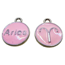 Silver Pink Aries Enamel Charm 12mm 3pcs.
