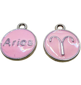 Silver Pink Aries Enamel Charm 12mm 3pcs.