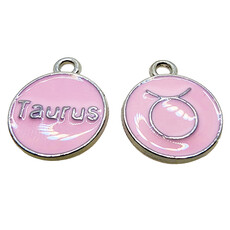 Silver Pink Taurus Enamel Charm 12mm 3pcs.