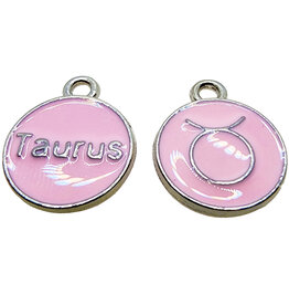 Silver Pink Taurus Enamel Charm 12mm 3pcs.