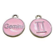 Silver Pink Gemini Enamel Charm 12mm 3pcs.