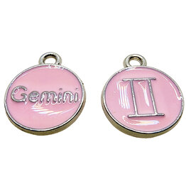 Silver Pink Gemini Enamel Charm 12mm 3pcs.