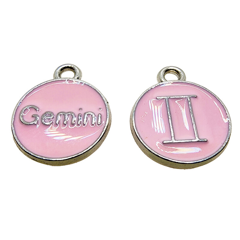 Silver Pink Gemini Enamel Charm 12mm 3pcs.