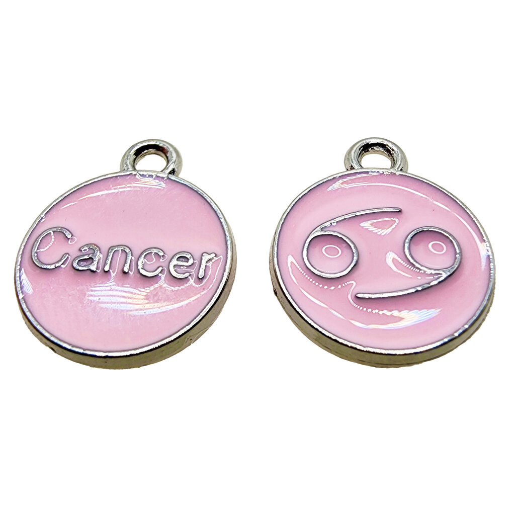 Silver Pink Cancer Enamel Charm 12mm 3pcs.