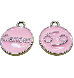 Silver Pink Cancer Enamel Charm 12mm 3pcs.