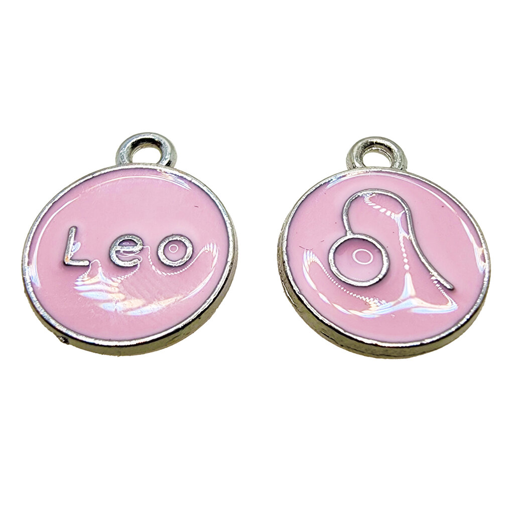 Silver Pink Leo Enamel Charm 12mm 3pcs.