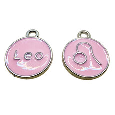Silver Pink Leo Enamel Charm 12mm 3pcs.