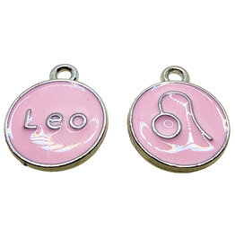Silver Pink Leo Enamel Charm 12mm 3pcs.