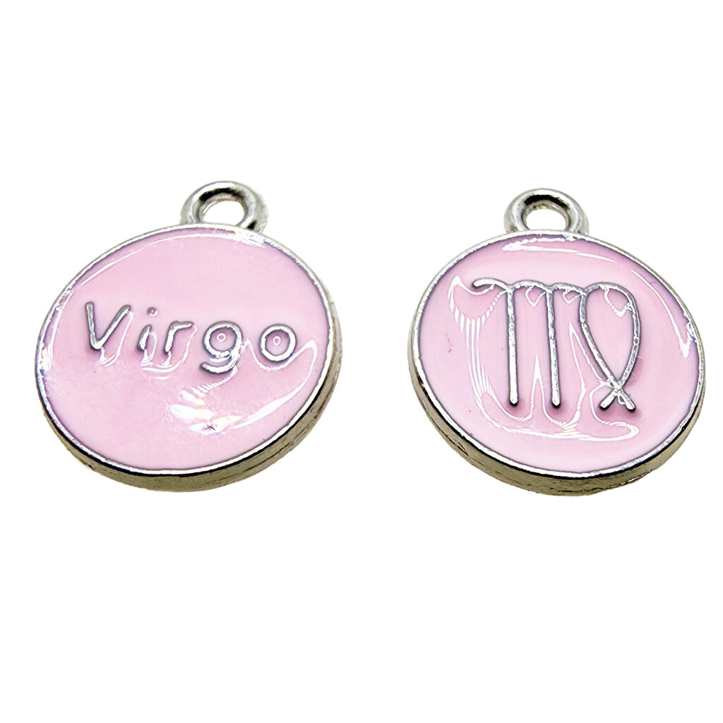 Silver Pink Virgo Enamel Charm 12mm 3pcs.