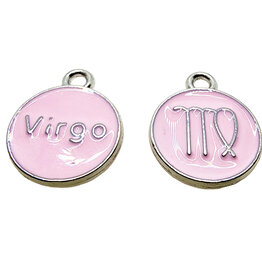 Silver Pink Virgo Enamel Charm 12mm 3pcs.