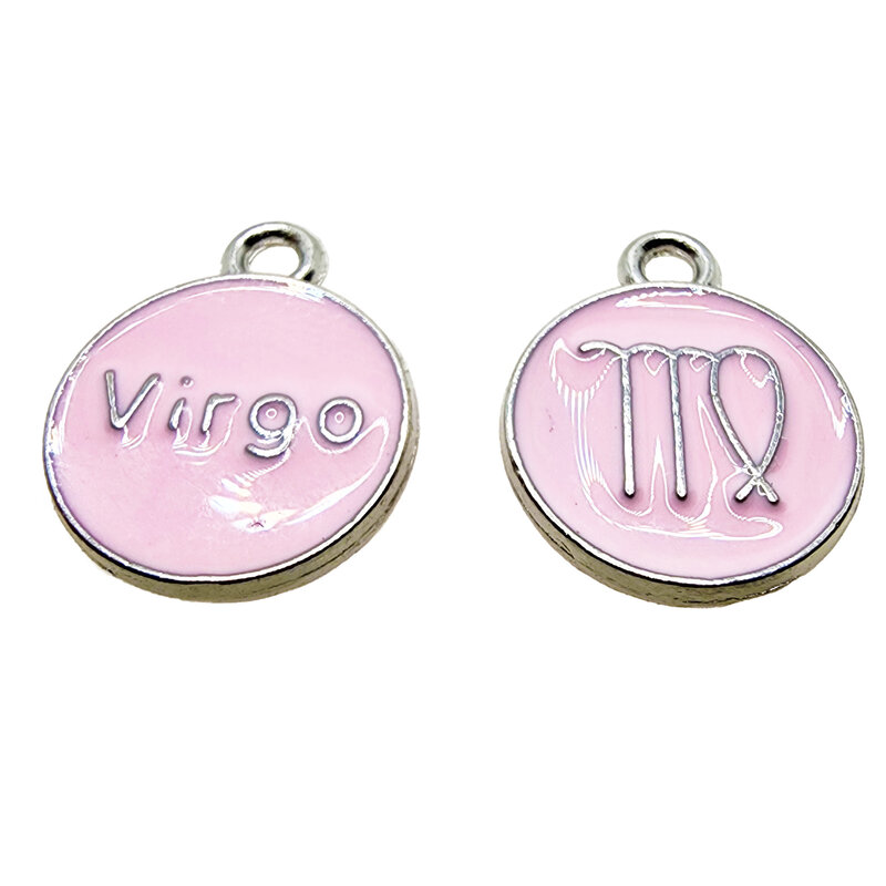 Silver Pink Virgo Enamel Charm 12mm 3pcs.