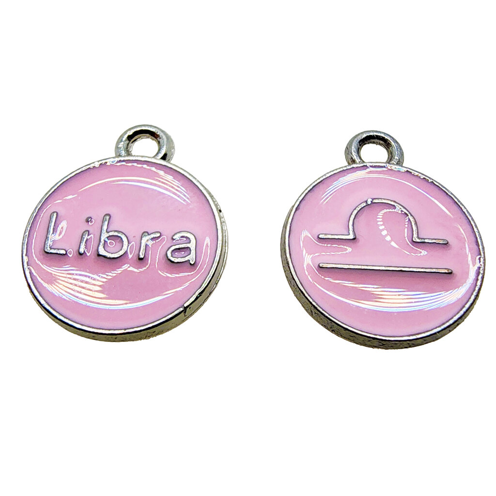 Silver Pink Libra Enamel Charm 12mm 3pcs.