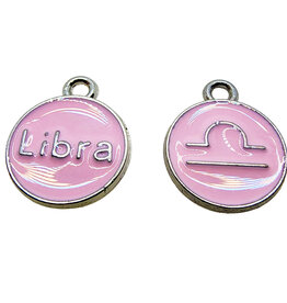 Silver Pink Libra Enamel Charm 12mm 3pcs.