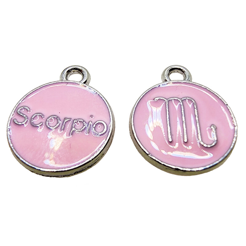 Silver Pink Scorpio Enamel Charm 12mm 3pcs.