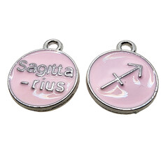 Silver Pink Sagittarius Enamel Charm 12mm 3pcs.