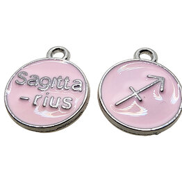 Silver Pink Sagittarius Enamel Charm 12mm 3pcs.