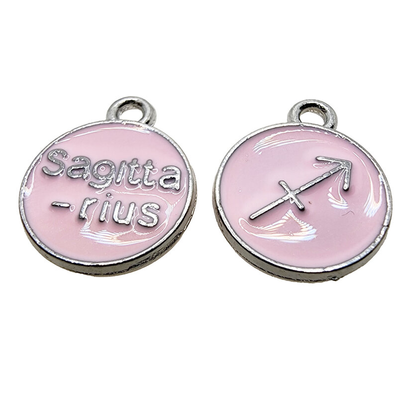 Silver Pink Sagittarius Enamel Charm 12mm 3pcs.