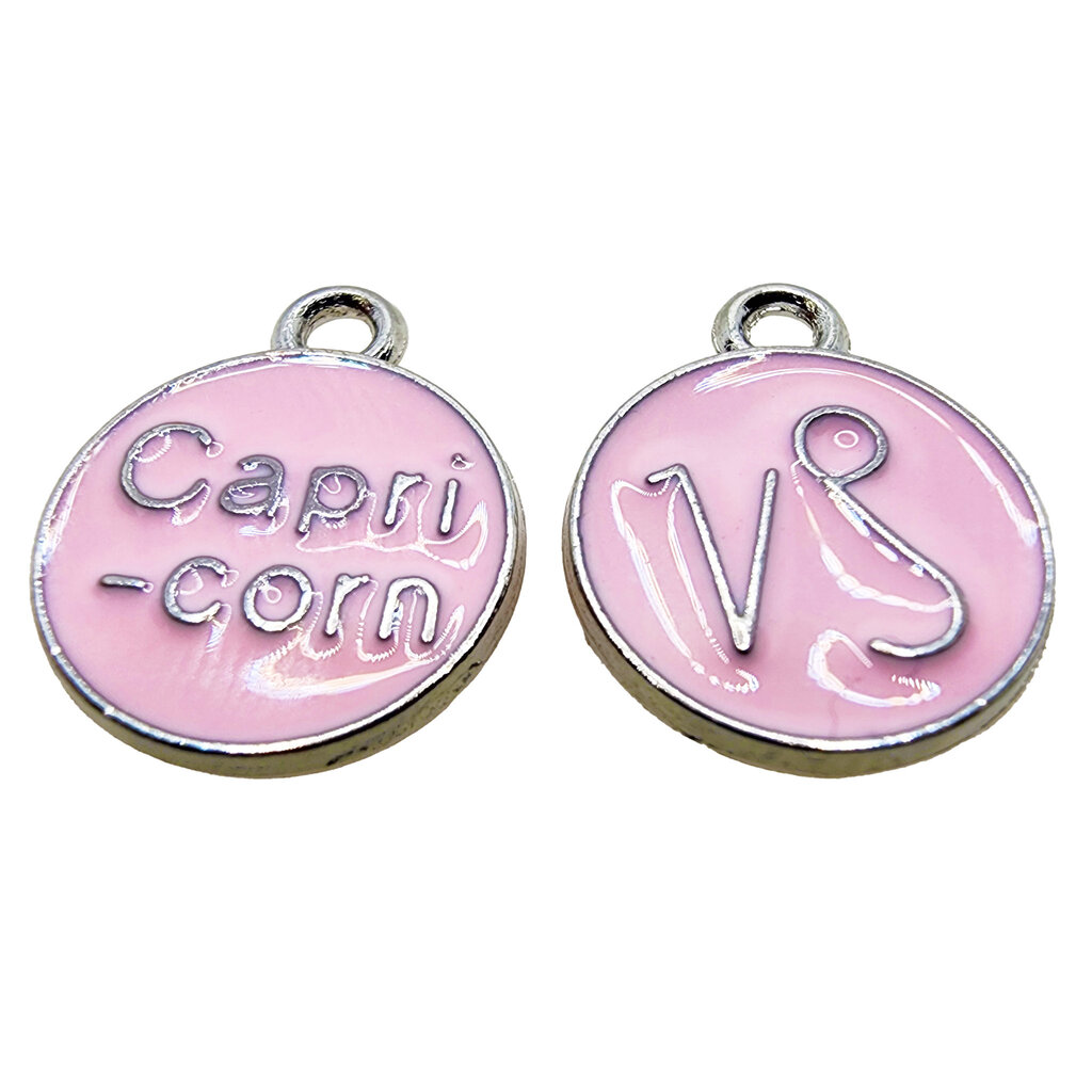 Silver Pink Capricorn Enamel Charm 12mm 3pcs.