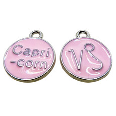 Silver Pink Capricorn Enamel Charm 12mm 3pcs.