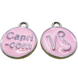 Silver Pink Capricorn Enamel Charm 12mm 3pcs.