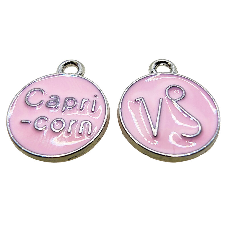 Silver Pink Capricorn Enamel Charm 12mm 3pcs.