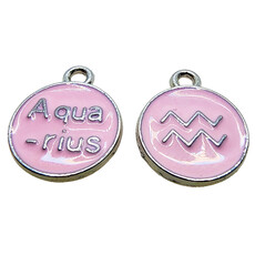 Silver Pink Aquarius Enamel Charm 12mm 3pcs.