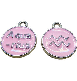 Silver Pink Aquarius Enamel Charm 12mm 3pcs.