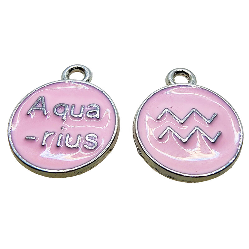 Silver Pink Aquarius Enamel Charm 12mm 3pcs.