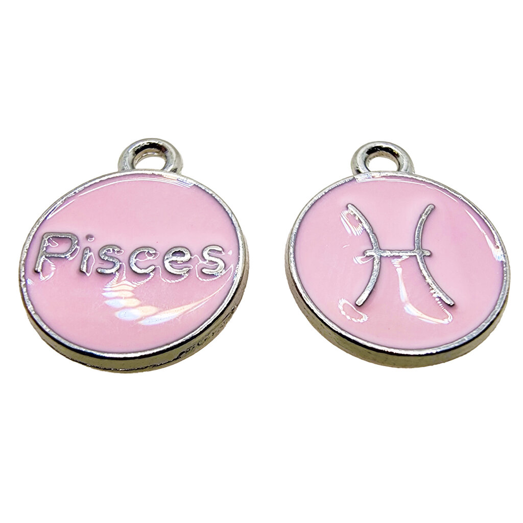 Silver Pink Pisces Enamel Charm 12mm 3pcs.