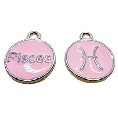 Silver Pink Pisces Enamel Charm 12mm 3pcs.