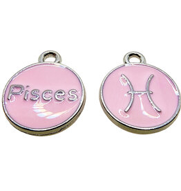 Silver Pink Pisces Enamel Charm 12mm 3pcs.