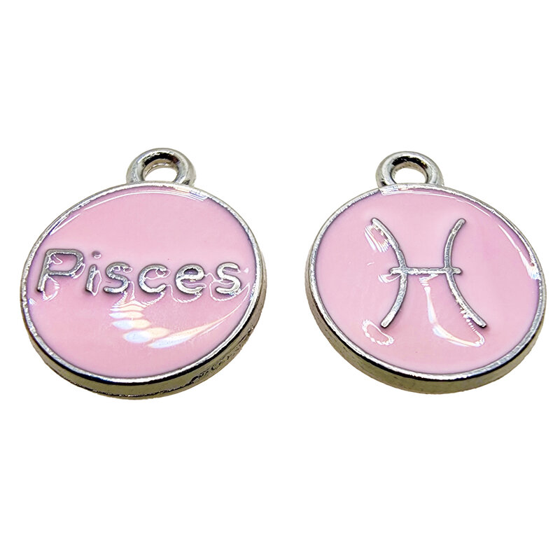 Silver Pink Pisces Enamel Charm 12mm 3pcs.