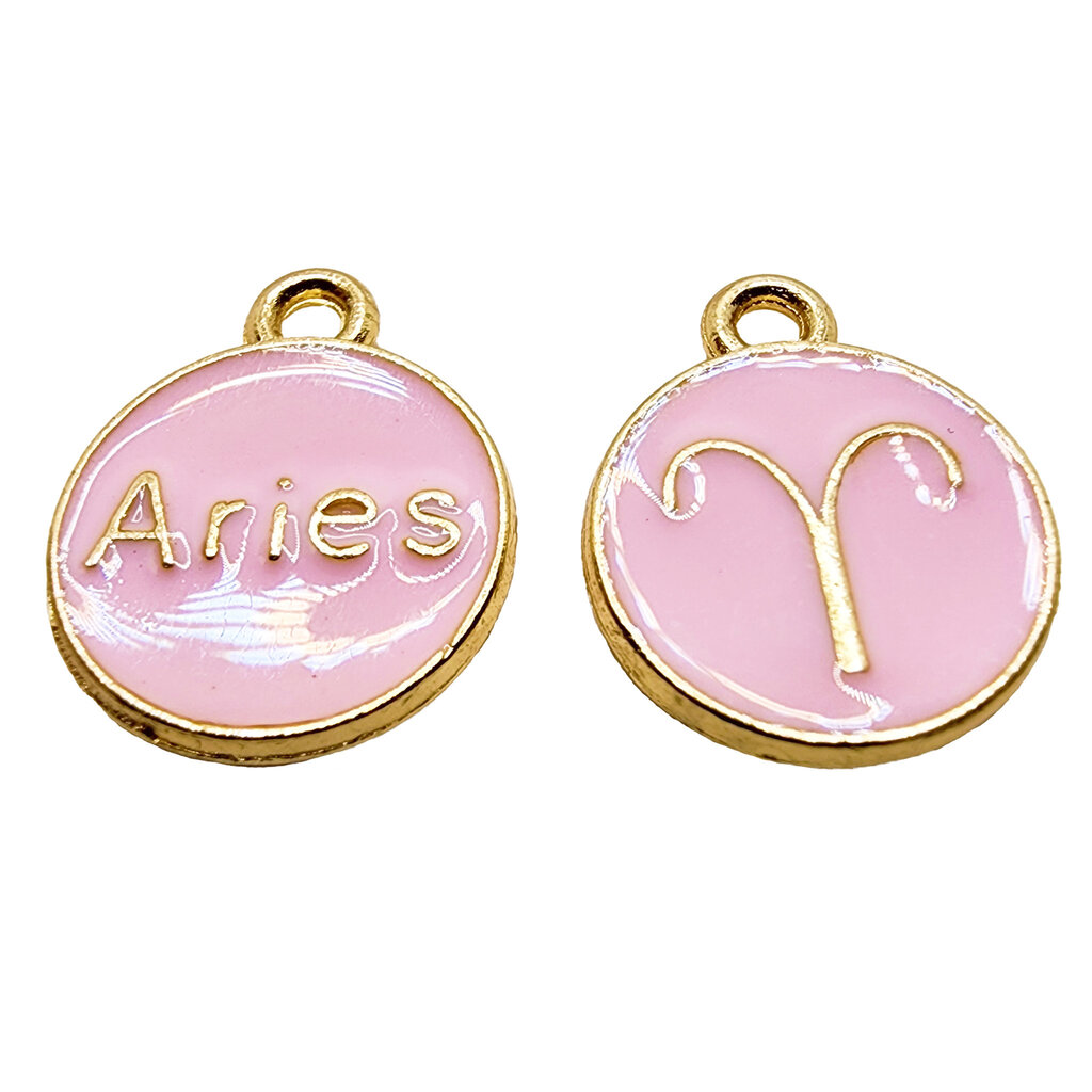 Gold Pink Aries Enamel Charm 12mm 3pcs.