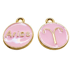 Gold Pink Aries Enamel Charm 12mm 3pcs.