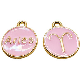 Gold Pink Aries Enamel Charm 12mm 3pcs.